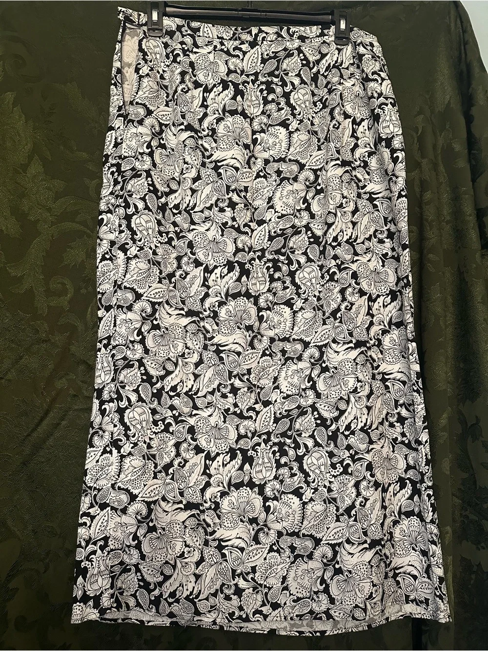 Talbots Black and White Floral Paisley Maxi Linen Skirt Size 16